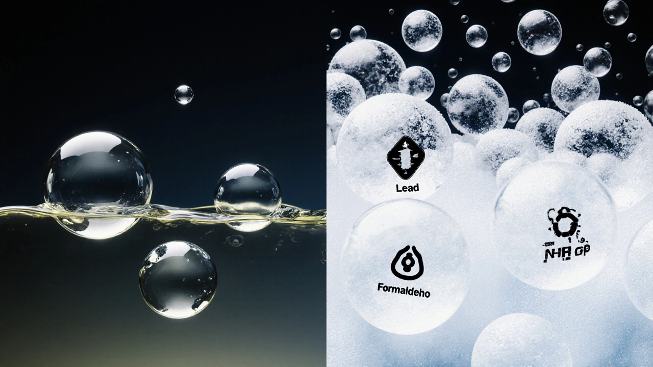 Dvě strany: čisté bubliny vs. nebezpečná pěna s skrytými chemikáliemi.