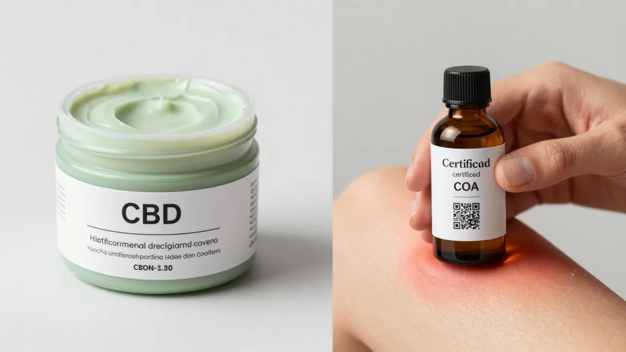 Porovnání levného a kvalitního CBD krému — na jedné straně plastová tuba, na druhé kvalitní krém s certifikátem.