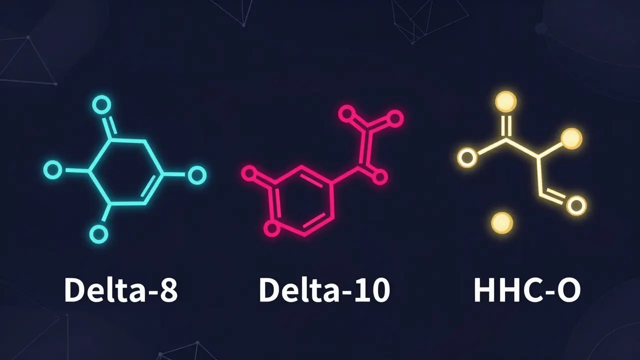 Molekulární struktury Delta-8, Delta-10 a HHC-O