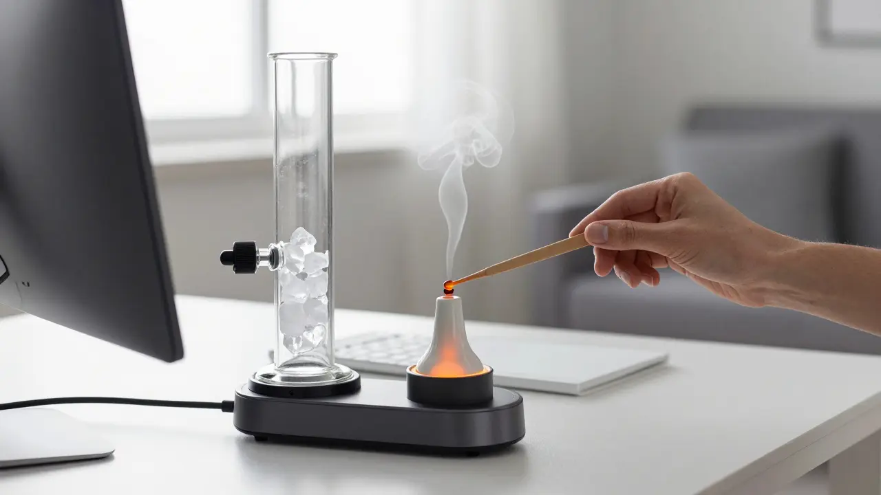 Použití e-nailu a skleněného rigu pro inhalaci CBD dabu