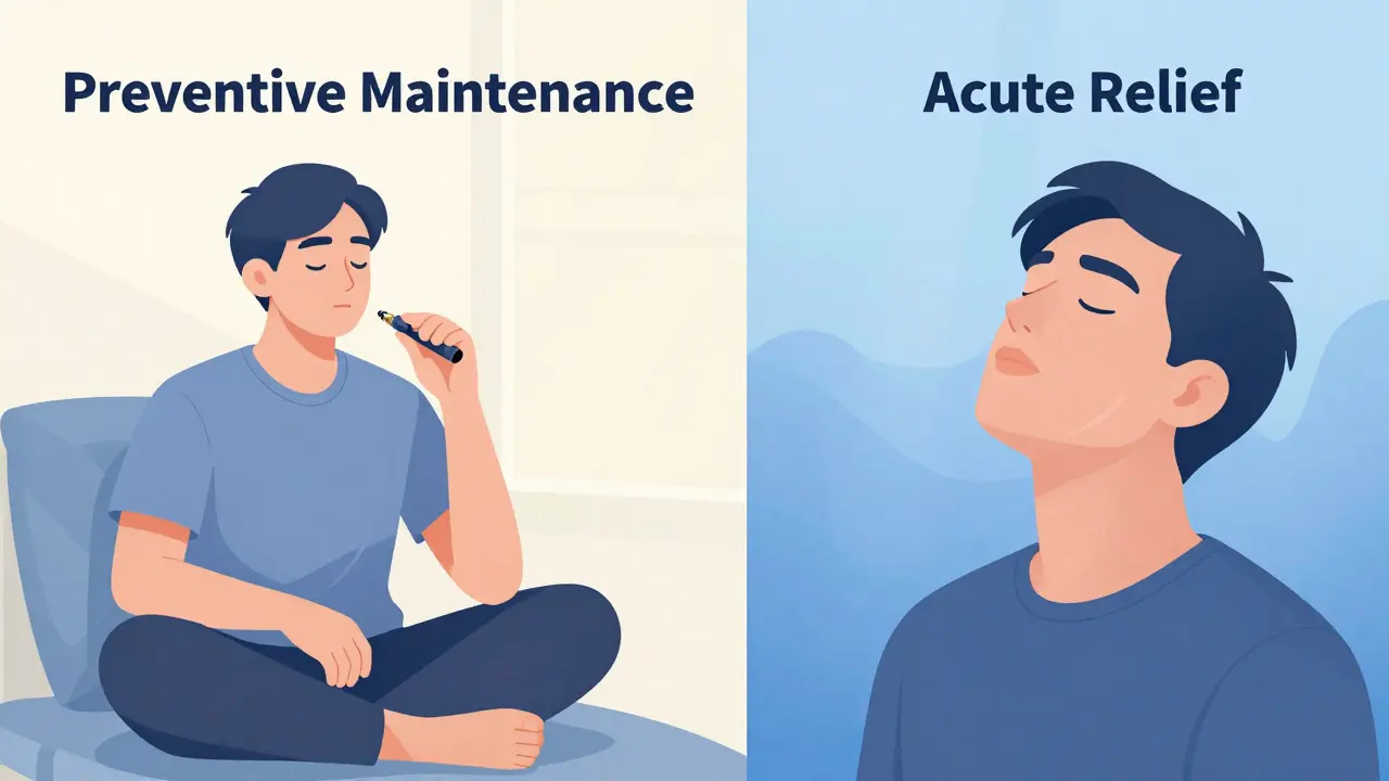 Ilustrace rozdílu mezi preventivním a akutním užíváním