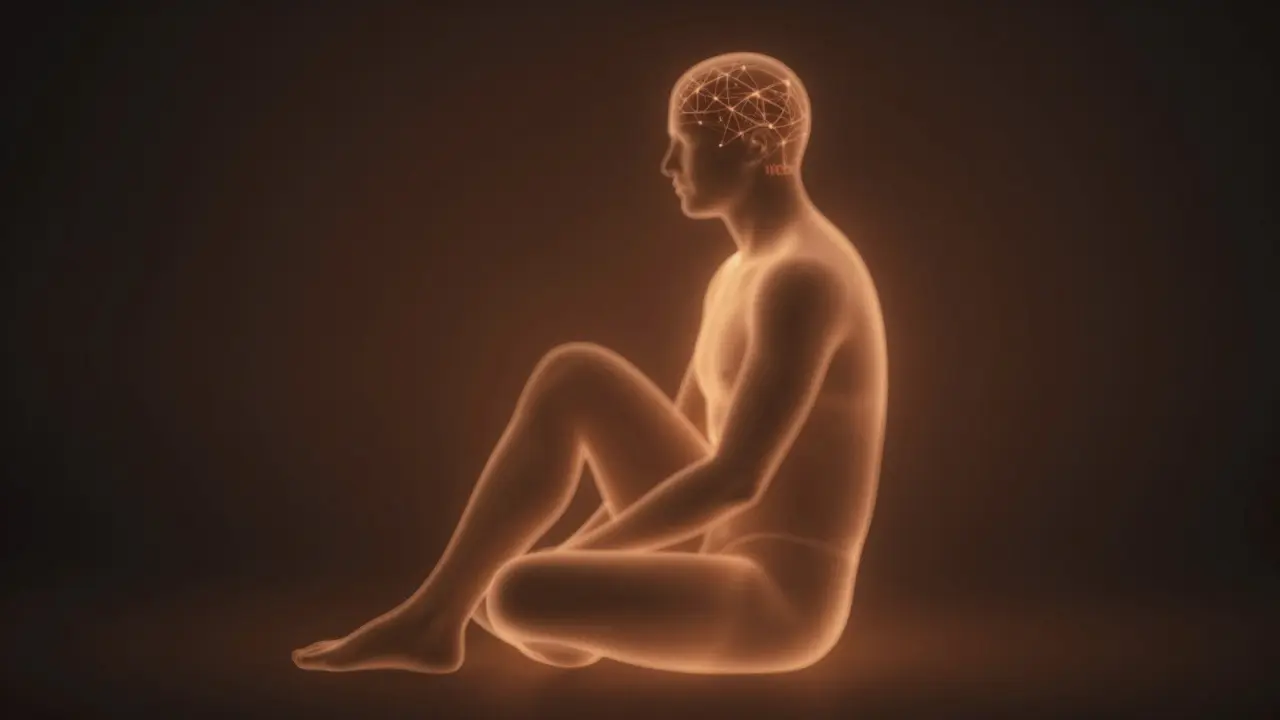 Relaxovaná postava obklopená září symbolizující účinky kanabinoidů