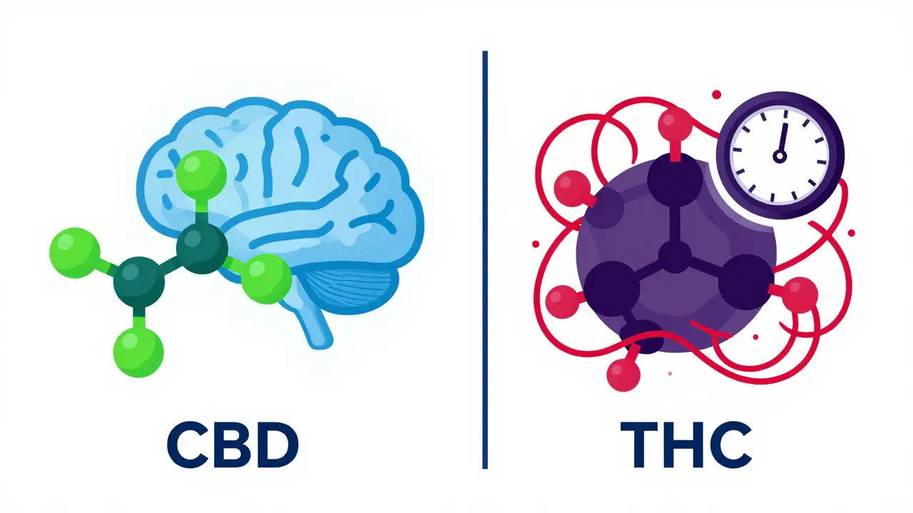 Srovnání molekul CBD a THC a jejich účinků