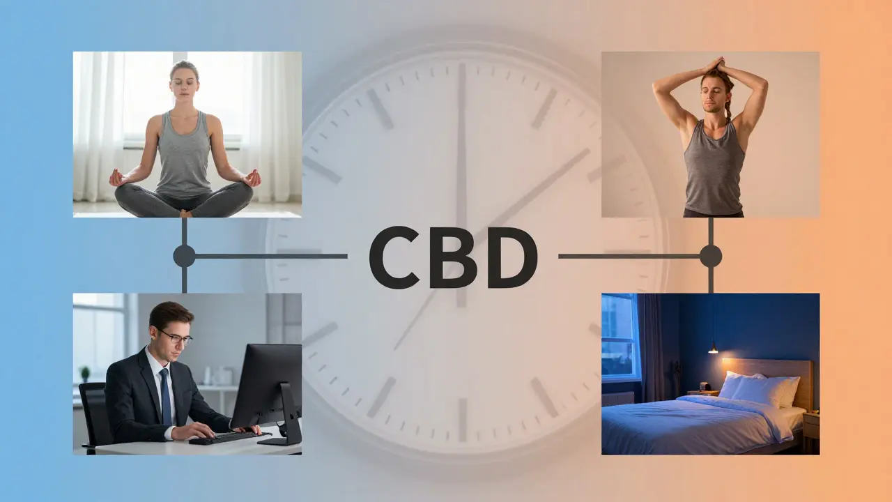 Ilustrace použití CBD vape v různých časech dne