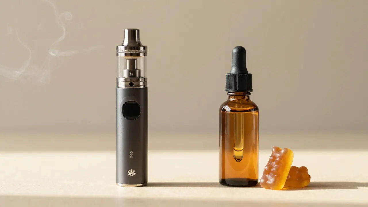 Porovnání vape zařízení s kapkami a gumičkami CBD