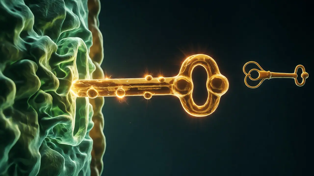 Molekula THCP pevně vázaná na biologický receptor CB1 v buněčné membráně