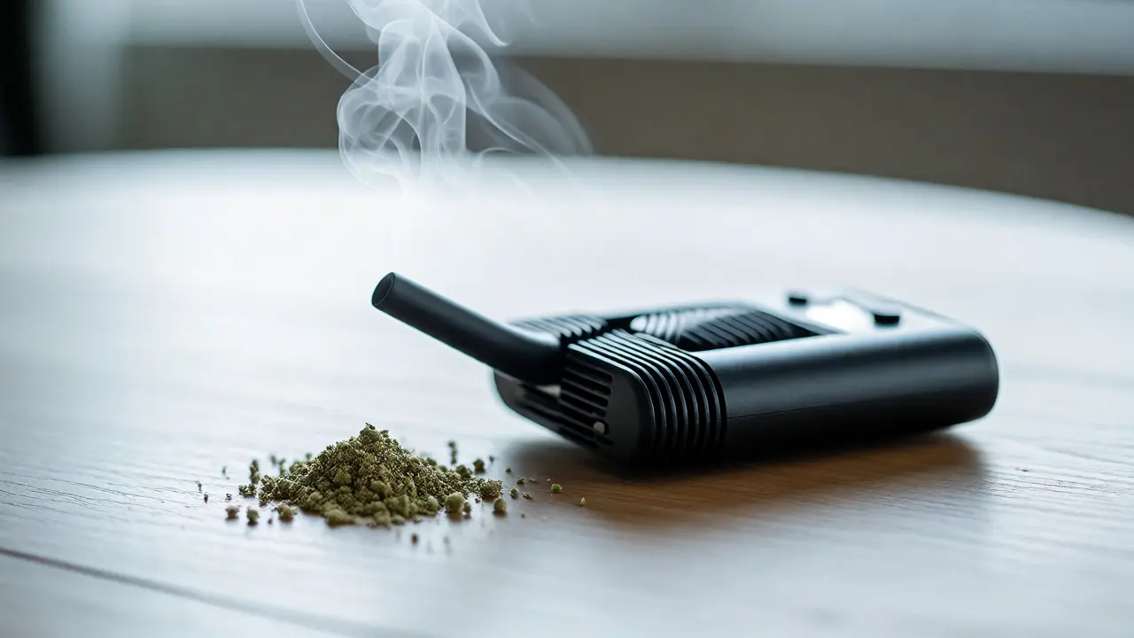 Moderní vaporizér na byliny s jemným výdechem páry na stole